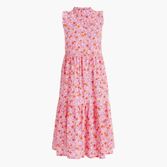 J. Crew Dresses & Skirts - J. Crew Pink Floral Tiered Maxi Dress with Orange Accents